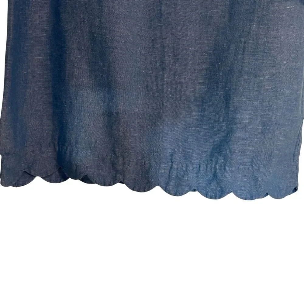J. Crew Womens XS Scalloped Tunic in Vivid Waterfall Blue Linen Cotton Blend